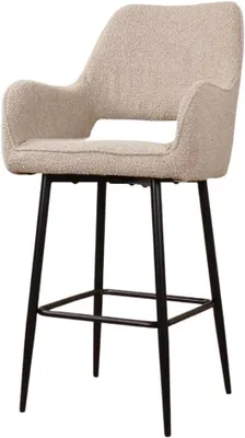 Imagen del producto de Taburete de bar con tapizado de bouclé, color beige, altura del asiento de 65 cm, ideal para cocina y comedor