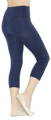 Produktbild von Capri 3/4 Damen Leggings Baumwolle Hose hoher Bund Taschen dunkelblau XL-40