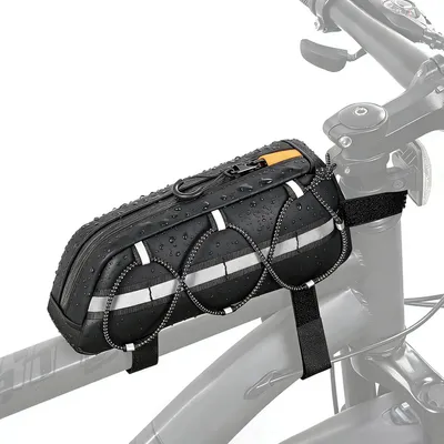 Image de Sacoche de vélo 2 en 1, étanche, noire, avec fermeture éclair et compartiments, pour vélos