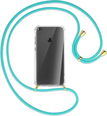 Produktbild von Handykette Backcover-Schutzhülle mit Band (Metall goldfarben) für Huawei P8 Lite / P9 Lite 2017 - türkis
