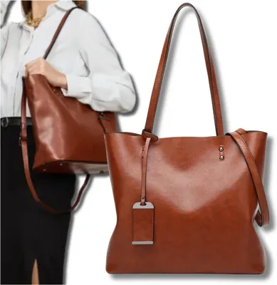 Immagine prodotto di Borsa a tracolla grande da donna, marrone, ecopelle ecologica, formato A4