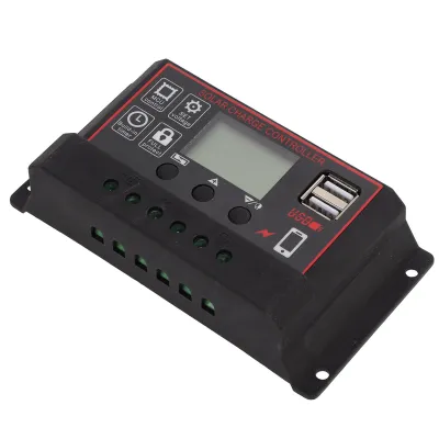 Zdjęcie produktu dla Kontroler ładowania słonecznego, kontroler ładowania słonecznego 12V/24V, inteligentny regulator akumulatora panelu słonecznego, kontroler ładowania słonecznego z wyświetlaczem LCD, kontroler ładowania słonecznego z podwójnym portem USB, kontroler ładowania panelu słonecznego PWM