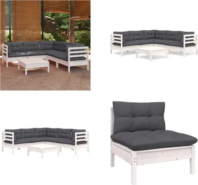 Produktbild von vidaXL 6 tlg. Garten Lounge Set mit Kissen Weiß Kiefer Massivholz - Garten-Lounge-Set - Garten-Lounge-Sets - Gartenmöbel-Set - Gartenmöbel-Sets