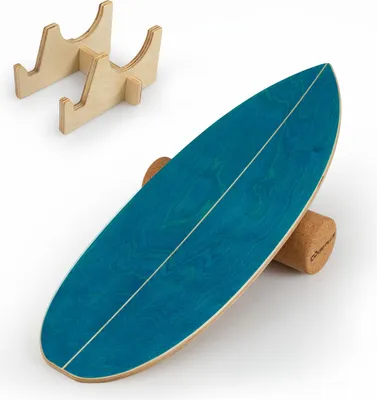 Produktbild von COSTWAY Balance Board, Holz Gleichgewichtstrainer mit Korkrolle & Aufbewahrungsständer zum Trainieren und Stärken der Rumpfmuskulatur, Wackelbrett