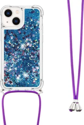 Produktbild von iPhone 15 Hülle - Coverup Liquid Glitzer Back Cover mit Handykette - Blau