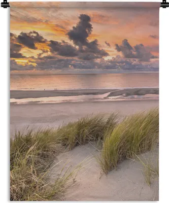 Produktbild von MuchoWow® Wandteppich Wandbehang Sonnenuntergang - Düne - Strand - Pflanzen - Meer 90x120 cm Tapisserie Dekoration Wandtuch - Wanddeko