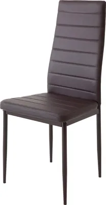 A single brown dining chair is shown against a white background.