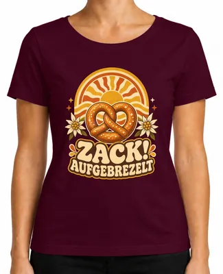 Produktbild von Zack! Aufgebrezelt Brezel Edelweiß Bayern Trachtenshirt Lederhose Damen T-Shirt, Burgundy, M