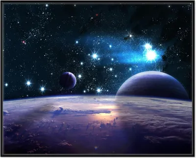 Produktbild von Wallario Wandbild Planeten im Weltall, Größe: 40,30 x 50,30 cm, Poster mit schwarzem Aluminiumrahmen
