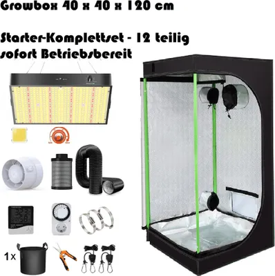 Produktbild von JUNG Gewächshaus Growbox Komplettset Anzuchtset + Zuchtzelt LED Lampe Anbau Pflanzen, BxTxH: 40x40x120,00 cm, Growbox, Gewächshaus Komplett Set