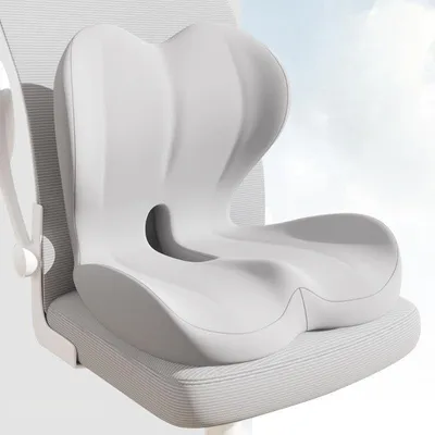 Produktbild von Orthopädisches Sitzkissen mit Rückenlehne, Seitenstütze und Komfort für Bürostuhl und Auto, ergonomisch, Sitzkissen, Steißbeinstütze, hellgrau
