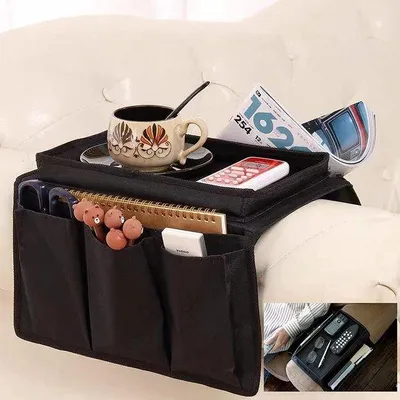 Produktbild von Sofa-Armlehnen-Organizer mit Becherhalter und 4 Fächern für Getränke, Handy, iPad