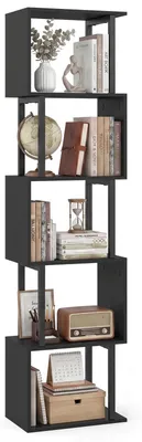 Immagine prodotto di FANTASK: Libreria geometrica a 5 ripiani, scaffale autoportante con struttura in metallo e sistema a ribalta