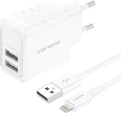 Image de Foneng Eu53 20W 2Xusb-A, 2.4A chargeur secteur (Blanc) + câble Usb-A Dolightning