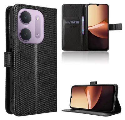 Obrázok produktu pre Obal na mobilný telefón, flipové puzdro s klopkou, pre Xiaomi Redmi 17C 5G, vyrobené z umelého koženky, s dizajnom zdobeným imitáciou diamantov