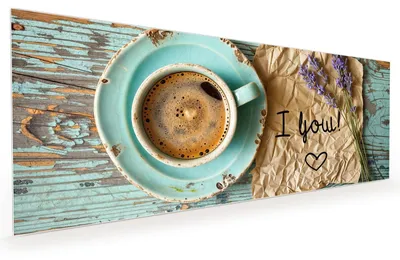 Produktbild von Küchenrückwand Spritzschutz Glas mit Motiv Tasse und Lavendel 40 x 40 cm