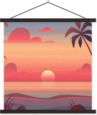 Produktbild von MuchoWow® Textilposter Sonne - Meer - Strand - Palme 40x40 cm mit schwarzem Rahmen - Fotos