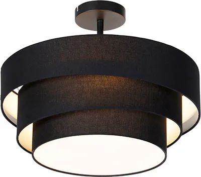 Produktbild von QAZQA - Moderne Deckenleuchte I Deckenlampe I Lampe I Leuchte schwarz 45 cm 3-flammig - Drum mit Schirm Trio I Wohnzimmer I Schlafzimmer - Textil Rund - LED geeignet E14