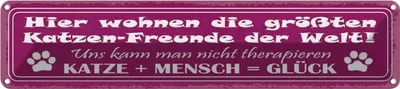 Produktbild von vianmo Blechschild 10x46 cm Hier wohnen größten Katzen-Freunde Katze