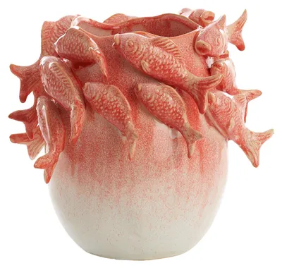 Image de Vase en céramique FISH corail + crème – 29x28,5x27 cm