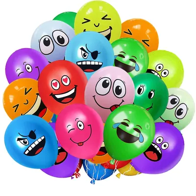 50 Emotions-Latexballons 30 cm bunt, verschiedene Smiley-Gesichter, Geburtstag
