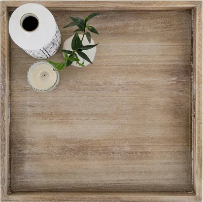 Image de Grand plateau en bois avec poignées - 50 cm - pour le salon et la cuisine - carré - design rustique - style ferme - accessoires de fête - décoration intérieure