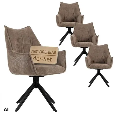 Produktbild von Esszimmerstuhl 4er Set Ginosa braun mit Armlehnen & drehbarem Sitz – gepolstert