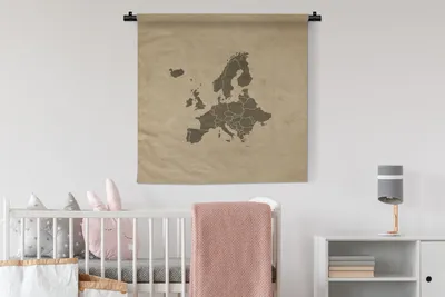 Produktbild von MuchoWow® Wandteppich Wandbehang Karten - Europa - Vintage - Braun 90x90 cm Tapisserie Dekoration Wandtuch - Wandaufhänger