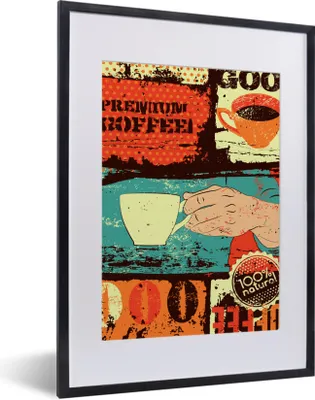 Produktbild von MuchoWow® MuchoWow® Gerahmtes Poster Kaffee - Vintage - Kaffeetasse - Collage 30x40 cm - Poster mit zchwarzem Bilderrahmen - Wandposter Schlafzimmer