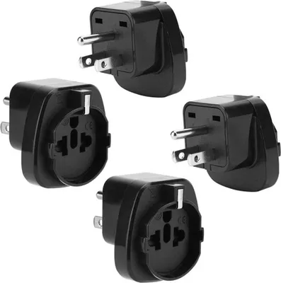 Produktbild von Intirilife 4x Steckdosen Adapter in SCHWARZ – 4er Set Typ B auf EU Schuko Steckdosen Stromadapter Reisestecker für z.B. Amerika, Japan, Kanada, Thailand – Typ B Reiseadapter Netzstecker Converter