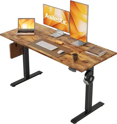 Image de Bureau réglable en hauteur 120 x 60 cm Électrique Marronmanuelle à mémoire de forme