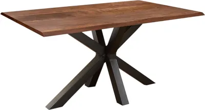 Produktbild von Baumkantentisch 160 x 85 cm Spyro, Akazienholz nussbaumfarben & massiv, Esszimmertisch mit mattschwarzem Spider-Metallgestell, Platte 26 mm