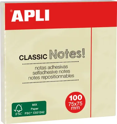 Produktbild von APLI Haftnotizen "CLASSIC Notes!" 75 x 75 mm gelb 100 Blatt