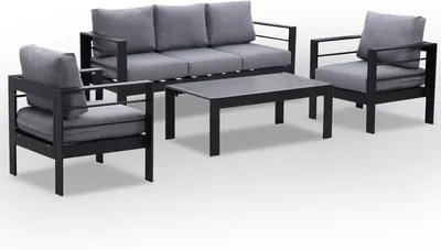 Produktbild von MeXo von GLP HOME  Lounge Gartenmöbel 4-Teilige Aluminium Wetterfest für 4-5 Personen, (Gartenlounge Set, Balkonmöbel Set Kleiner Balkon, Essgruppe mit Kissen, 3-Sitzer-Sofa, 2 Sessel, 1 Tisch), Gartengarnitur Sitzgruppe für Terrasse Garten Indoor Outdoor