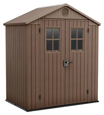 Image de Darwin 6x4 - Abri de jardin 190x221x122 cm 2 portes pour rangement d’outils finition effet bois Evotech+ en résine marron