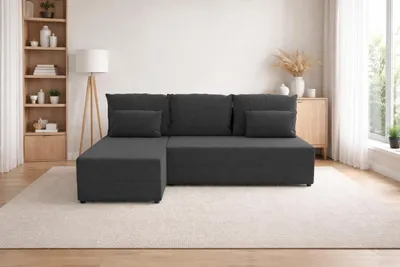Zdjęcie produktu dla Narożnik KUBO L FIT z funkcją spania 120x200, pojemnik na pościel, uniwersalny L/P, Inari 96 grafitowy, 206 cm
