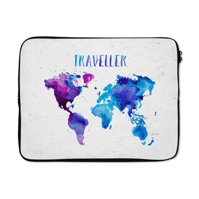 Produktbild von MuchoWow® Laptop Hülle 15 Zoll Karte - Aquarellfarbe - Text Laptoptasche - Laptoptasche - Sleeve - Rundum-Schutz