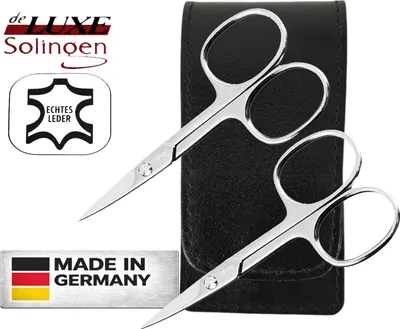 Produktbild von 2x Solingen Nagelschere gehärteter Stahl – Extra scharf mit gebogener Schneide Echt-Leder Etui