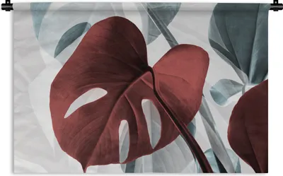 Produktbild von MuchoWow® Wandteppich Wandbehang Monstera - Rot - Pastell - Stilleben 60x40 cm Tapisserie Dekoration Wandtuch - Wanddekorationen