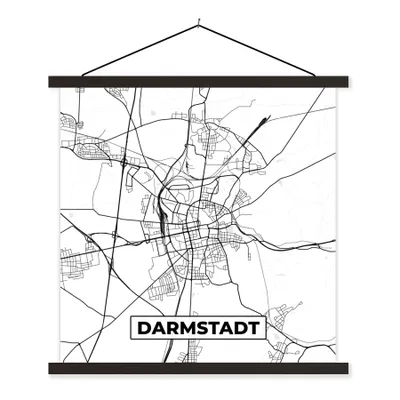Produktbild von MuchoWow® Textilposter Karte - Darmstadt - Karte - Stadtplan 120x120 cm mit schwarzem Rahmen - Aufhängungsset