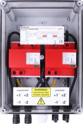 Obrázek produktu pro DEHN GAK typ 1,2 v krytu IP65 pro fotovoltaickou elektrárnu 2MPPT s 1 řetězcem do 1200 V DC, 1 ks.