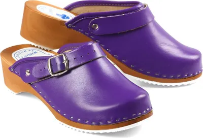Produktbild von CLOGS Pantolette Sandalette Holz Leder Holzschuhe Holzclogs Damen Klotschen Lila 37