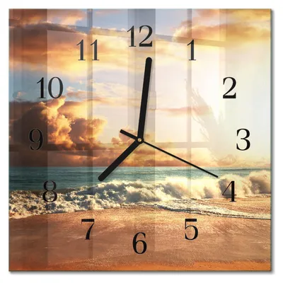Produktbild von Tulup Glasuhr Wanduhr Küchenuhr Echt-Glas 30x30 cm Modern Dekorativ Geräuschlos Schwarzen Zeigern - Sandküste