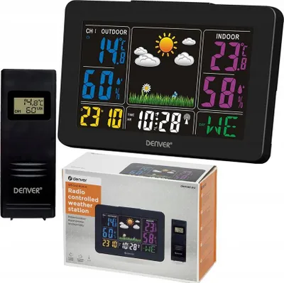 Zdjęcie produktu dla Denver WS-540BLACK, Czarny, Wilgotnościomierz wewnętrzny, Termometr wewnętrzny, Odkryty higrometr, Termometr zewnętrzny, 20 - 90%, 0 - 50 °C, AC/Bateria, 159 mm