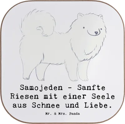 Produktbild von Mr. & Mrs. Panda Untersetzer für Gläser Samojede Liebe - Weiß - Geschenk, Hunderassen Pflege, intelligente Hunde, Eigenschaften, freundliches Wesen, Coaster, soziale