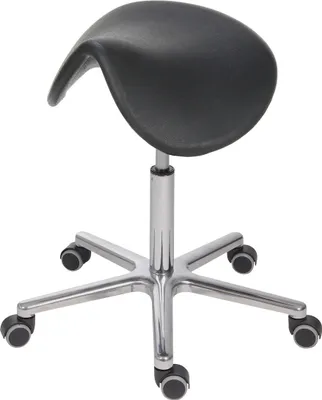 Produktbild von Sattelhocker Lexington mit Sitzneige | Sitzhöhe 53-72cm | Ø 61cm | Tragfähigkeit 110kg | Polyurethane-Sitz | Aluminium-Fußkreuz mit Rollen | Schwarz