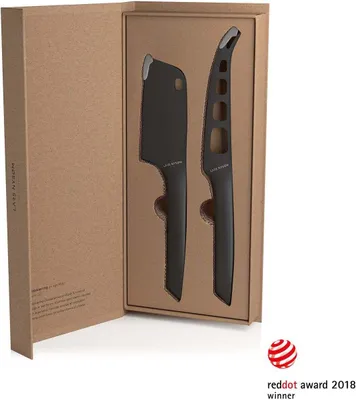 Produktbild von LARS NYSØM Käsemesser Set 2-Teilig I Messerset Edelstahl I Set bestehend aus Käsemesser für Weichkäse und Käsebeil für Hartkäse (Onyx Black)