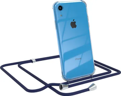 Produktbild von EAZY CASE Handykette kompatibel mit Apple iPhone XR, Handyhülle mit Umhängeband, Handykordel, Schutzhülle Clear, Band in Blau