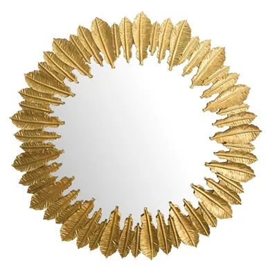 Produktbild von Wandspiegel Federn 68 cm Metall Design Hängespiegel Gold, Eisen Dekospiegel Rund, Spiegel Wand Groß, Flurspiegel Garderobenspiegel Modern