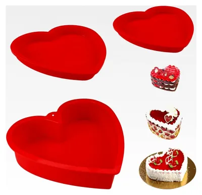 Produktbild von 3 Stück Silikon Herz Kuchenform, Rote Silikon Backform Herz, Herzförmige Kuchenform (Ø 25,4 cm/Ø 22 cm/Ø 17 cm), Backutensilien für DIY Herzkuchen, Pudding, Schichtkuchen